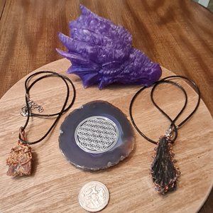 Dragon Head Celtic Symbol Agate Black Kyanite and Orange Necklaces